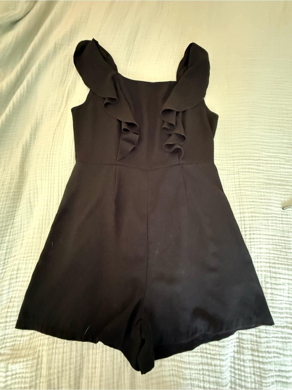 SHEIN Black Ruffle Shoulder Romper